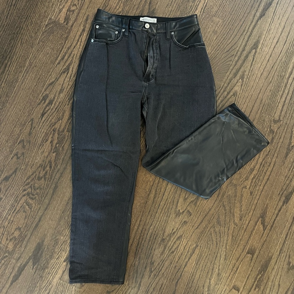 Black Denim and Leather Curve Love Jeans